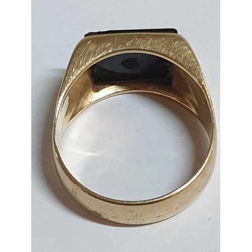 168 - Vintage Marked as 9ct Yellow gold & Black Onyx Signet with Little Diamond in Center and Decorative E... 