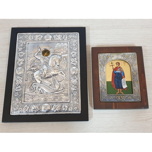 252 - 2 x Silver Greek Orthodox Icons Copies of Old Byzantine Icon with Authentic Agiography Colours Inalt... 