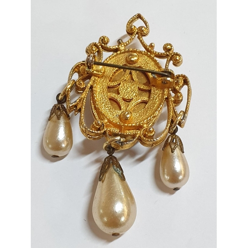 411 - Collection of Vintage Costume Jewellery; 3 x Gold Plated Brooches with Large Stones, Pearls and Larg... 