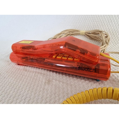 84 - Vintage Swatch Twin Phone, in Red Transparent Plastic with Yellow Push Buttons, (#9109)