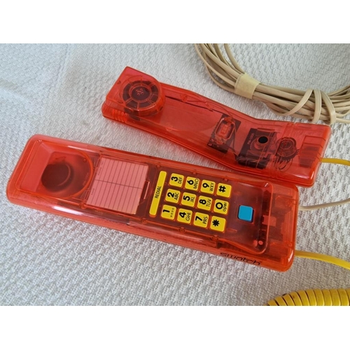 84 - Vintage Swatch Twin Phone, in Red Transparent Plastic with Yellow Push Buttons, (#9109)