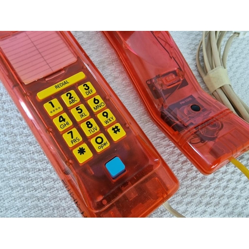 84 - Vintage Swatch Twin Phone, in Red Transparent Plastic with Yellow Push Buttons, (#9109)