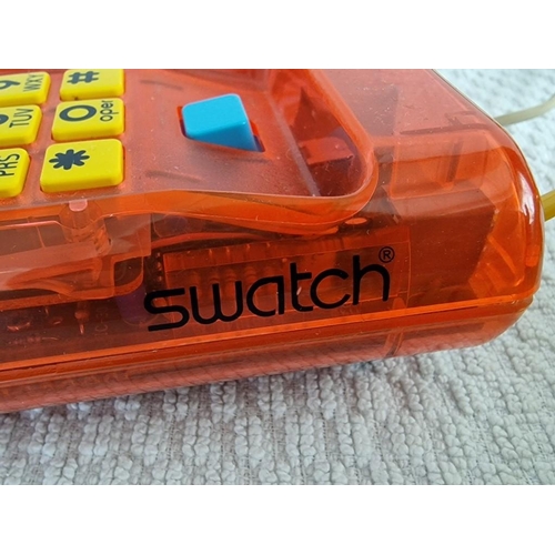 84 - Vintage Swatch Twin Phone, in Red Transparent Plastic with Yellow Push Buttons, (#9109)