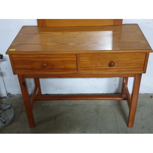 653 - Pine Wooden Dressing Table with Mirror and Matching Stool