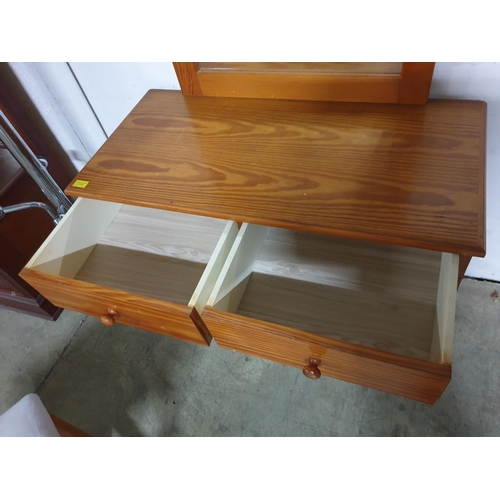 653 - Pine Wooden Dressing Table with Mirror and Matching Stool