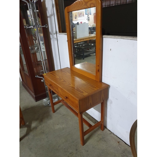 653 - Pine Wooden Dressing Table with Mirror and Matching Stool