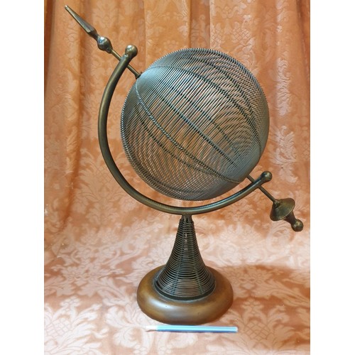 776 - Metal Armillary Spinning Metal Rid Globe Sculpture, Heavy Metal & Wire Wrapped World Globe (Easily S... 