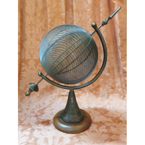 776 - Metal Armillary Spinning Metal Rid Globe Sculpture, Heavy Metal & Wire Wrapped World Globe (Easily S... 