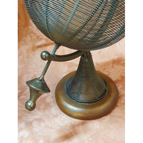 776 - Metal Armillary Spinning Metal Rid Globe Sculpture, Heavy Metal & Wire Wrapped World Globe (Easily S... 