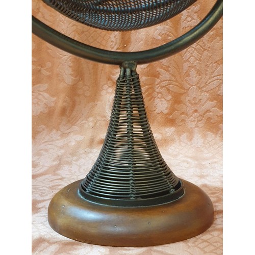 776 - Metal Armillary Spinning Metal Rid Globe Sculpture, Heavy Metal & Wire Wrapped World Globe (Easily S... 