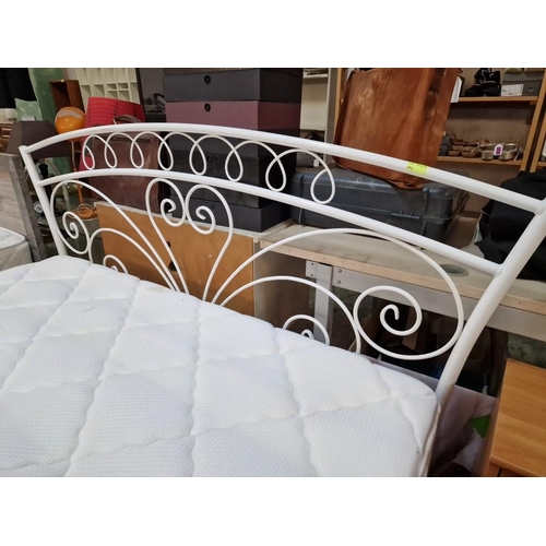 216A - Double Bed with White Metal Surround and Decorative Arched Top Headboard, Together with 'BH Beds' Ma... 