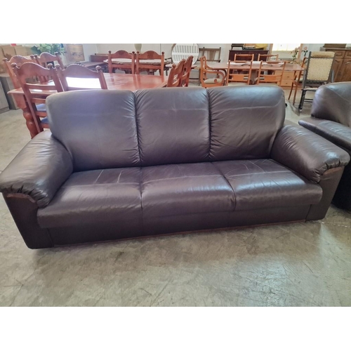 55 - 2 x 3-Seater Brown Leatherette Sofas, (Nb. Some Tape Repairs), (2)