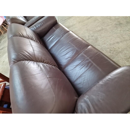 55 - 2 x 3-Seater Brown Leatherette Sofas, (Nb. Some Tape Repairs), (2)