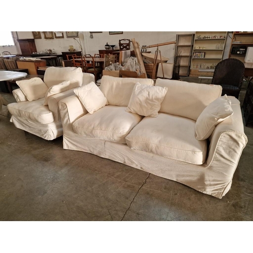 783 - Large 2-Seat Sofa with White Fabric Removable Cover and 3 x Scatter Cushions, Together with Similar ... 