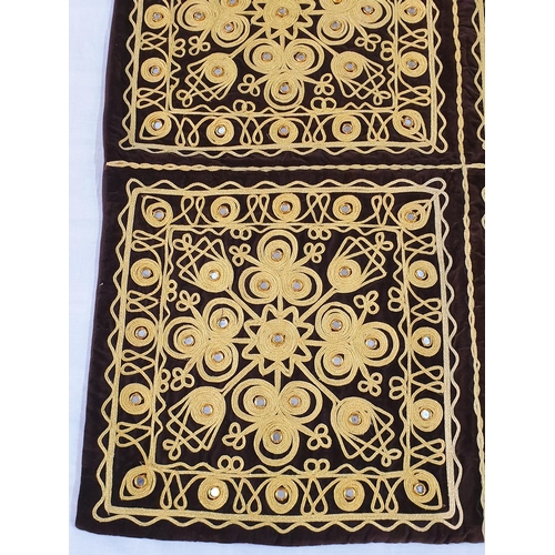 357 - Set of 3 x Large Black / Brown Velvet Pillow Covers Decorated with Oriental Pattern (Gold, Pearls, M... 