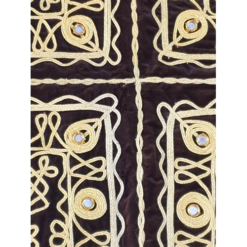 357 - Set of 3 x Large Black / Brown Velvet Pillow Covers Decorated with Oriental Pattern (Gold, Pearls, M... 