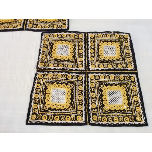 357 - Set of 3 x Large Black / Brown Velvet Pillow Covers Decorated with Oriental Pattern (Gold, Pearls, M... 