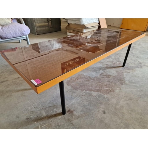 733 - Cherry Colour Wood Rectangular Coffee / Side Table with Black Metal Legs and Glass Top, (Approx. 60 ... 