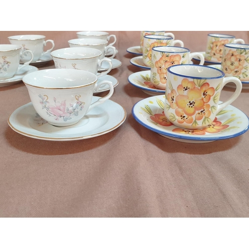 748 - 2 x Coffee Sets; Porcelain Floral Pattern (Germany 6+6) And Ceramic Floral Pattern (