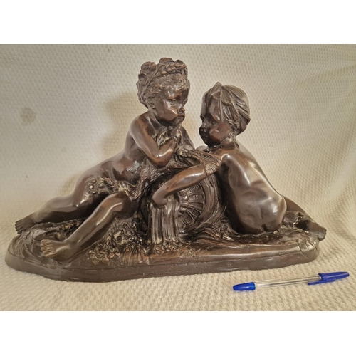 757 - Bronze Statue of Two Children, French Style, After Albert-Ernest Carrier-Belleuse's 'Allegory of Ear... 