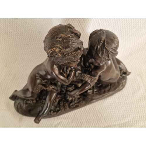 757 - Bronze Statue of Two Children, French Style, After Albert-Ernest Carrier-Belleuse's 'Allegory of Ear... 