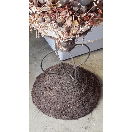 759 - Large Dried Natural and Artificial Plants Arrangement in Wicker / Metal And Tulle (A/F), (H:120cm)