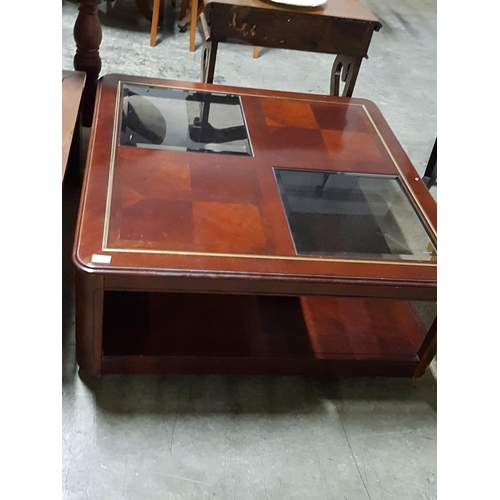 766 - Large Square Wood / Glass Coffee Table (96 x 96 x 42cm)