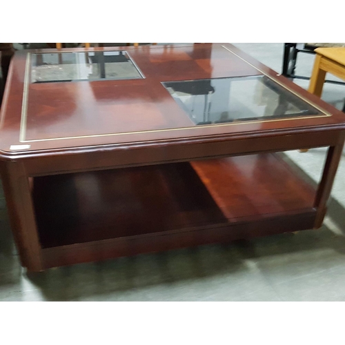 766 - Large Square Wood / Glass Coffee Table (96 x 96 x 42cm)