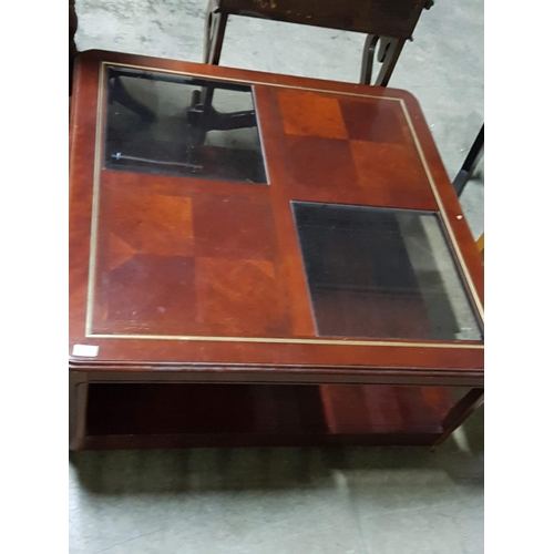 766 - Large Square Wood / Glass Coffee Table (96 x 96 x 42cm)