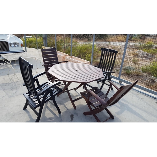 778 - Garden Patio Set; Wooden Folding Hexagonal Table (111.5 x 111.5 x 75cm) with 2 x Pair of Wooden Fold... 