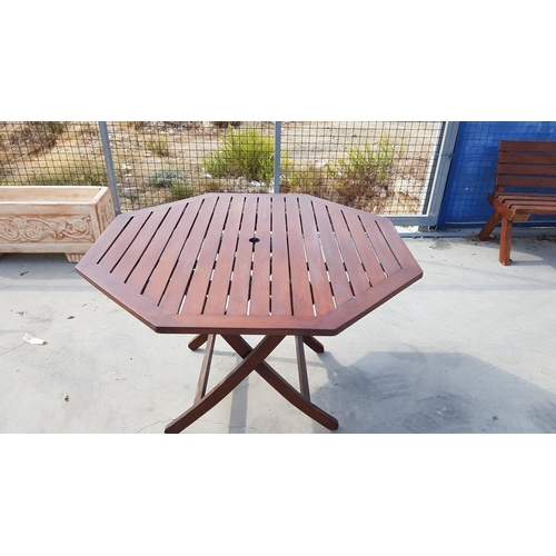 778 - Garden Patio Set; Wooden Folding Hexagonal Table (111.5 x 111.5 x 75cm) with 2 x Pair of Wooden Fold... 