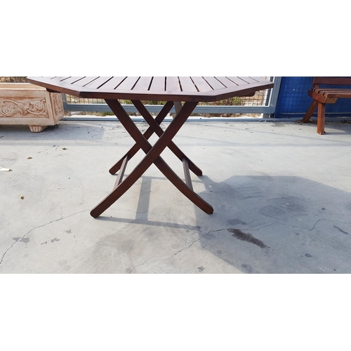 778 - Garden Patio Set; Wooden Folding Hexagonal Table (111.5 x 111.5 x 75cm) with 2 x Pair of Wooden Fold... 