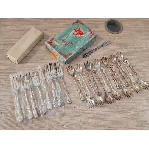 779 - Large Collection of Assorted Silver Plated Dessert Forks with Rose Handles, (Approx. 26)