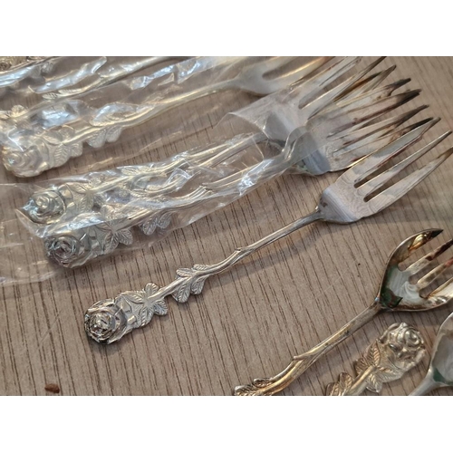 779 - Large Collection of Assorted Silver Plated Dessert Forks with Rose Handles, (Approx. 26)