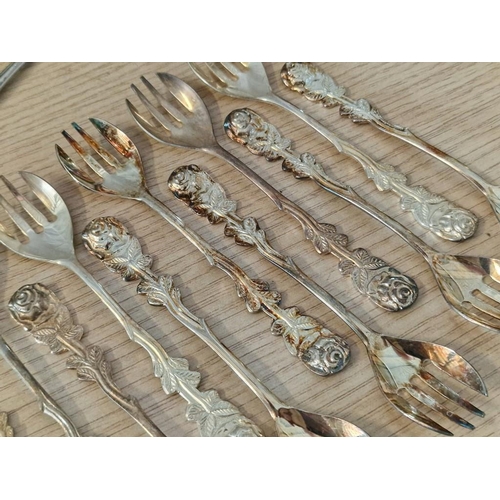 779 - Large Collection of Assorted Silver Plated Dessert Forks with Rose Handles, (Approx. 26)