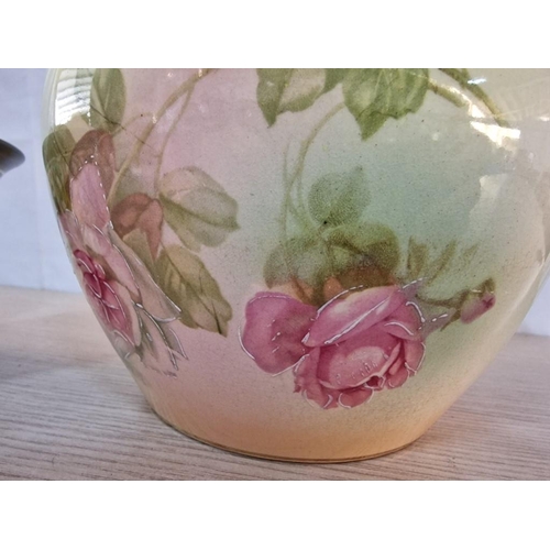 393 - Vintage Porcelain Vase / Plant Pot Pink Roses and Golden Details (H:17 x Ø20cm) Together with royal ... 