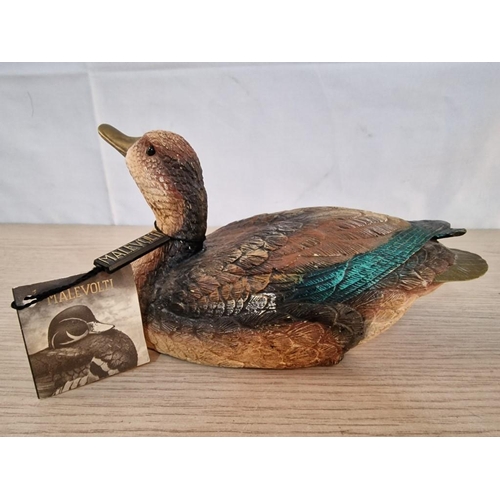 90 - Malovolti Hand Painted Plaster and Brass Model Duck, Circa 1980, Made in Italy (H:12cm x w:21.5cm x ... 