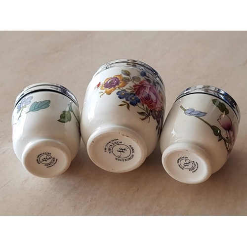 174A - Roya Worcester Porcelain Egg Coddlers; 1 x Large Coddler H: 8cm x Ø: 6.5cm and 2 x Small H: 7cm x Ø:... 