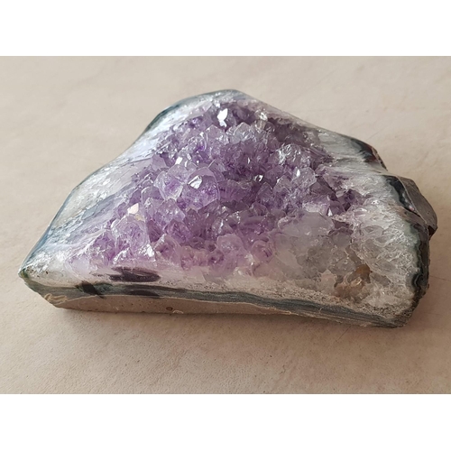 175 - Natural Rough Purple Amethyst Quartz Geode on Wooden Base / Stand, (Approx. 12.5 x 9.5cm), (Total We... 