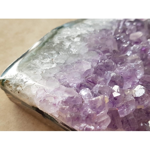 175 - Natural Rough Purple Amethyst Quartz Geode on Wooden Base / Stand, (Approx. 12.5 x 9.5cm), (Total We... 