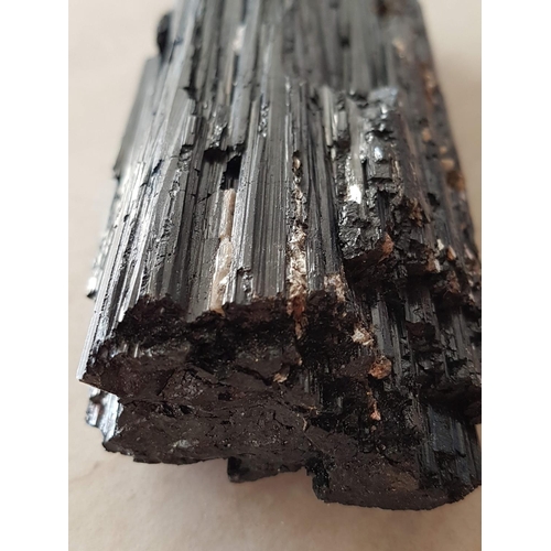 223 - Large Natural Rough Probably Black Tourmaline on Wooden Base / Stand (Approx. 16 x 7cm, Total Weight... 