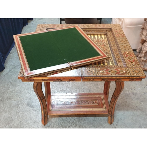 173 - Oriental Inlaid Games Table (74 x 37 - 73cm x 81cm) with Addimonal Games Board (54 x 27 - 54cm) Top ... 