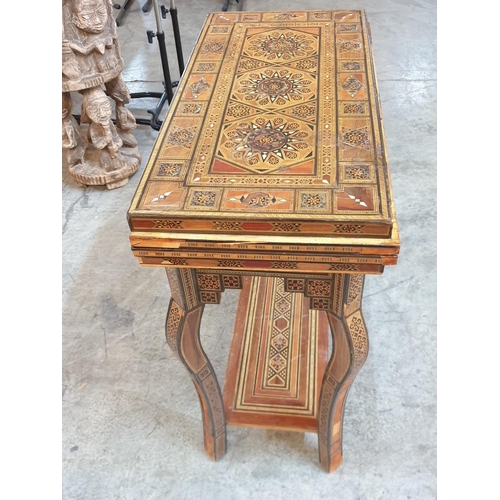 173 - Oriental Inlaid Games Table (74 x 37 - 73cm x 81cm) with Addimonal Games Board (54 x 27 - 54cm) Top ... 