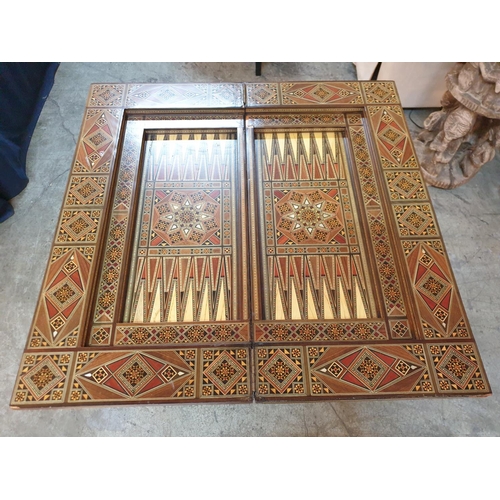 173 - Oriental Inlaid Games Table (74 x 37 - 73cm x 81cm) with Addimonal Games Board (54 x 27 - 54cm) Top ... 