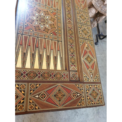 173 - Oriental Inlaid Games Table (74 x 37 - 73cm x 81cm) with Addimonal Games Board (54 x 27 - 54cm) Top ... 