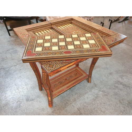 173 - Oriental Inlaid Games Table (74 x 37 - 73cm x 81cm) with Addimonal Games Board (54 x 27 - 54cm) Top ... 