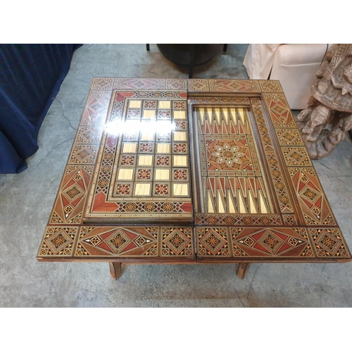 173 - Oriental Inlaid Games Table (74 x 37 - 73cm x 81cm) with Addimonal Games Board (54 x 27 - 54cm) Top ... 