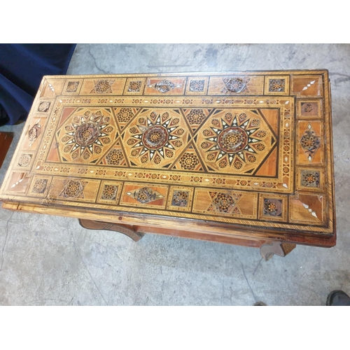 173 - Oriental Inlaid Games Table (74 x 37 - 73cm x 81cm) with Addimonal Games Board (54 x 27 - 54cm) Top ... 