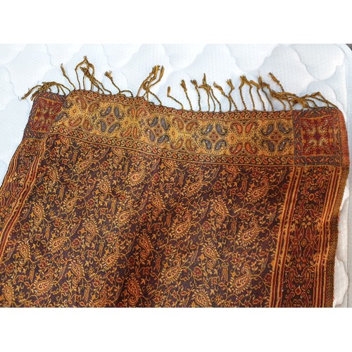 379 - 3 x Oriental Pattern - Earth Colour Cotton and Hand Decore Large Shawls / Scarfs (64 x 200cm each)