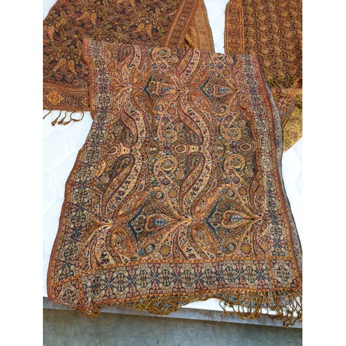 379 - 3 x Oriental Pattern - Earth Colour Cotton and Hand Decore Large Shawls / Scarfs (64 x 200cm each)